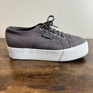 Superga 2790 Platform Sneakers 8.5 Womens Gray Lace Up Low Top Canvas Trainers